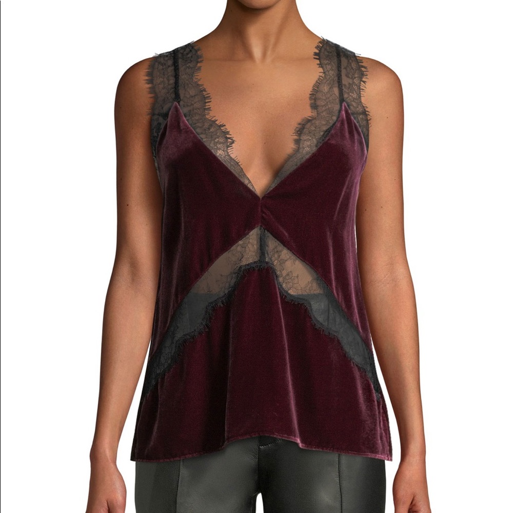 NWT Cami NYC Josie burgundy velvet camisole with lace insets